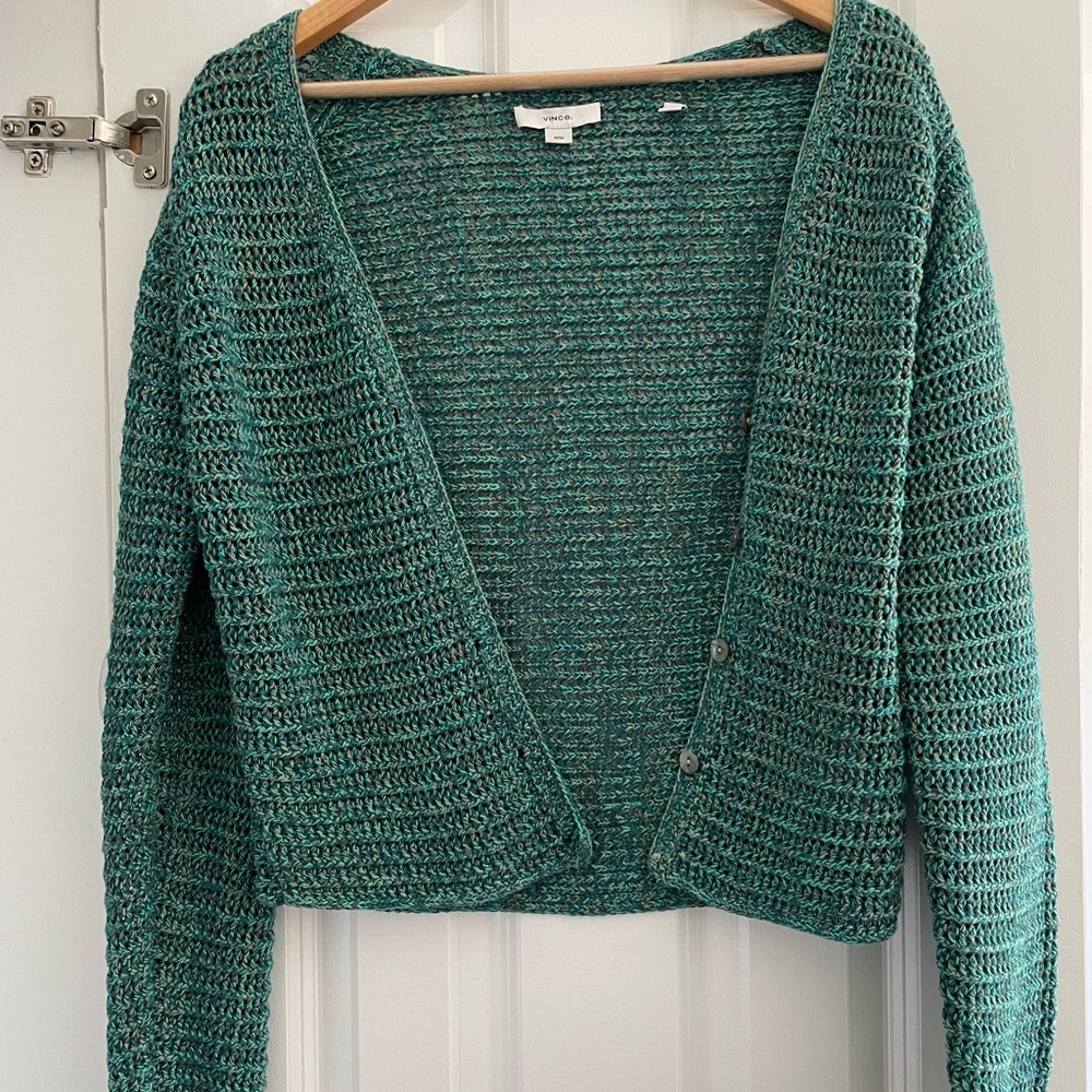 Vince crochet cotton sweater cardigan